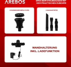 AREBOS Akku Staubsauger, 2-in-1 Hand- Und Bodenstaubsauger, 2 Leistungsstarke Saugmodi, Beutellos, Kabellos Bis Zu 55 Minuten, Mit Wandladestation, Schwarz -SaugProfi Sparmarkt 02bfffecd75f04907a04e45ba97a924d
