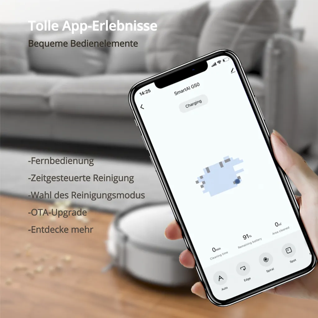 SmartAI Saugroboter Staubsauger Roboter APP Fernbedienung 2600Pa Staubsauger Weiß 4 SmartAI Saugroboter Staubsauger Roboter APP Fernbedienung 2600Pa Staubsauger Weiß – Bild 4
