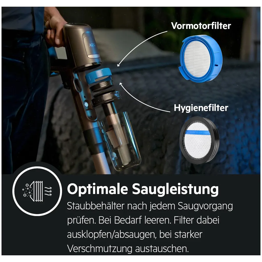 AEG AP81UB25UG Ultimate 8000 Akku Bodenstaubsauger & Handsauger, 3 Stufen, Automatik-Modus, LED-Frontlicht, Teleskoprohr, Selbstreinigende Bürstrolle, 25,2 V, Grau 6 AEG AP81UB25UG Ultimate 8000 Akku Bodenstaubsauger & Handsauger, 3 Stufen, Automatik-Modus, LED-Frontlicht, Teleskoprohr, Selbstreinigende Bürstrolle, 25,2 V, Grau – Bild 6