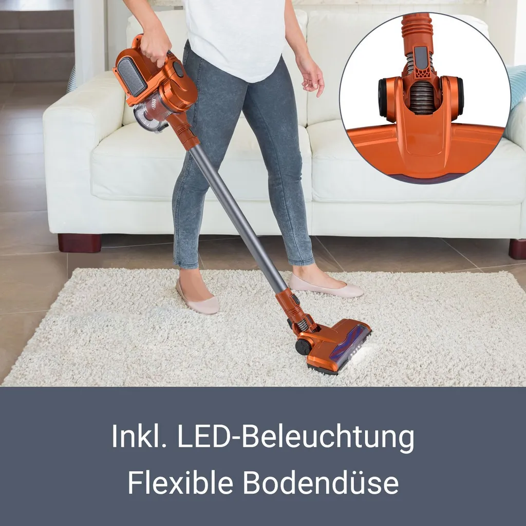 Juskys 2in1 Handstaubsauger & Akku Staubsauger - Beutellos & Kabellos – Bis 55 Min Laufzeit - Lithium-Ionen Akku, Wandhalterung & Ladestation – Gold 3 Juskys 2in1 Handstaubsauger & Akku Staubsauger - Beutellos & Kabellos – Bis 55 Min Laufzeit - Lithium-Ionen Akku, Wandhalterung & Ladestation – Gold – Bild 3