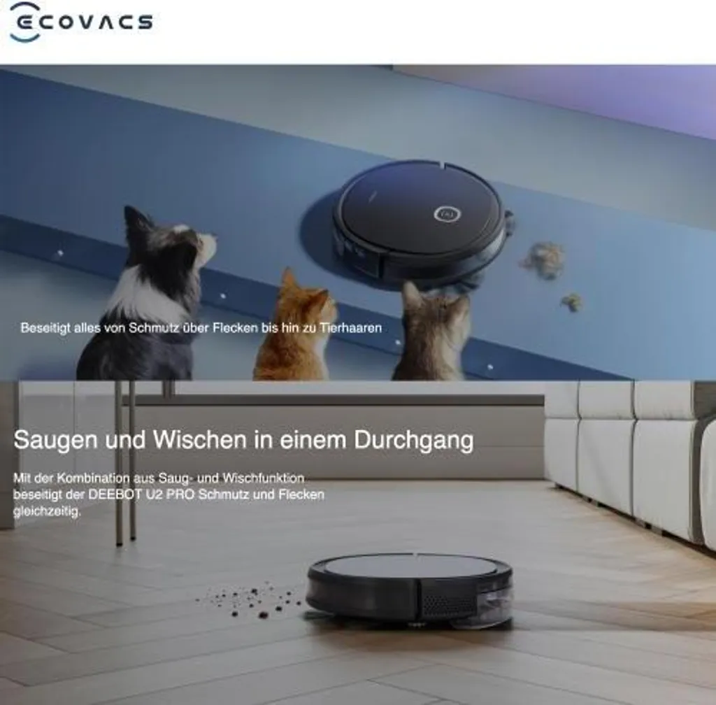 ECOVACS Saugroboter DEEBOT U2 PRO, 2-in-1 Saug- Und Wischroboter, Ideal Für Haustierbesitzer 7 ECOVACS Saugroboter DEEBOT U2 PRO, 2-in-1 Saug- Und Wischroboter, Ideal Für Haustierbesitzer – Bild 7