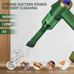 Auto Staubsauger, Rikimxin Handstaubsauger 9000Pa Starke Power Sauger Tragbarer Mini Autostaubsauger Kabellos Wiederaufladbar Staubsauger Mit LED-Licht 90° Rotation Vakuum ,Green -SaugProfi Sparmarkt 3fb2c76801a58f40432964bbc6e2f27e