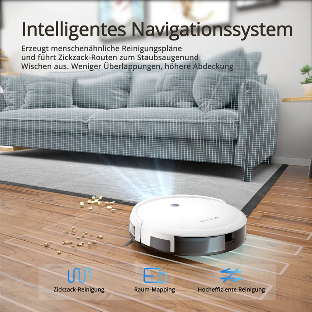 SmartAI Saugroboter Staubsauger Roboter APP Fernbedienung 2600Pa Staubsauger Weiß 9 SmartAI Saugroboter Staubsauger Roboter APP Fernbedienung 2600Pa Staubsauger Weiß – Bild 9
