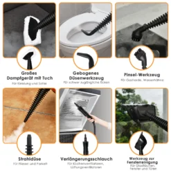 COSTWAY Dampfreiniger Inkl. 9 Zubehör, Handdampfreiniger, Dampfreinigen Handgerät 3 Bar / 250ml / 1050W / 4min Aufheizzeit/für Teppiche, Vorhänge, Autositze, Küche (Orange) -SaugProfi Sparmarkt 5882b3ac85b1bc3e4f9b769fd4b71f90