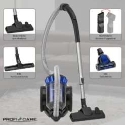 ProfiCare Bodenstaubsauger PC-BS 3040, Eco-Cyclon Twin-Spin Bodenstaubsauger, Beutellose Filtertechnik, 4-Fach Mikrofiltersystem, HEPA-Filter, Edelstahl-Teleskoprohr (höhenverstellbar), Extra Großer Aktionsradius (8,3 M), 700 Watt, Blau-schwarz -SaugProfi Sparmarkt 602c009c56bd7487fda872688065591f