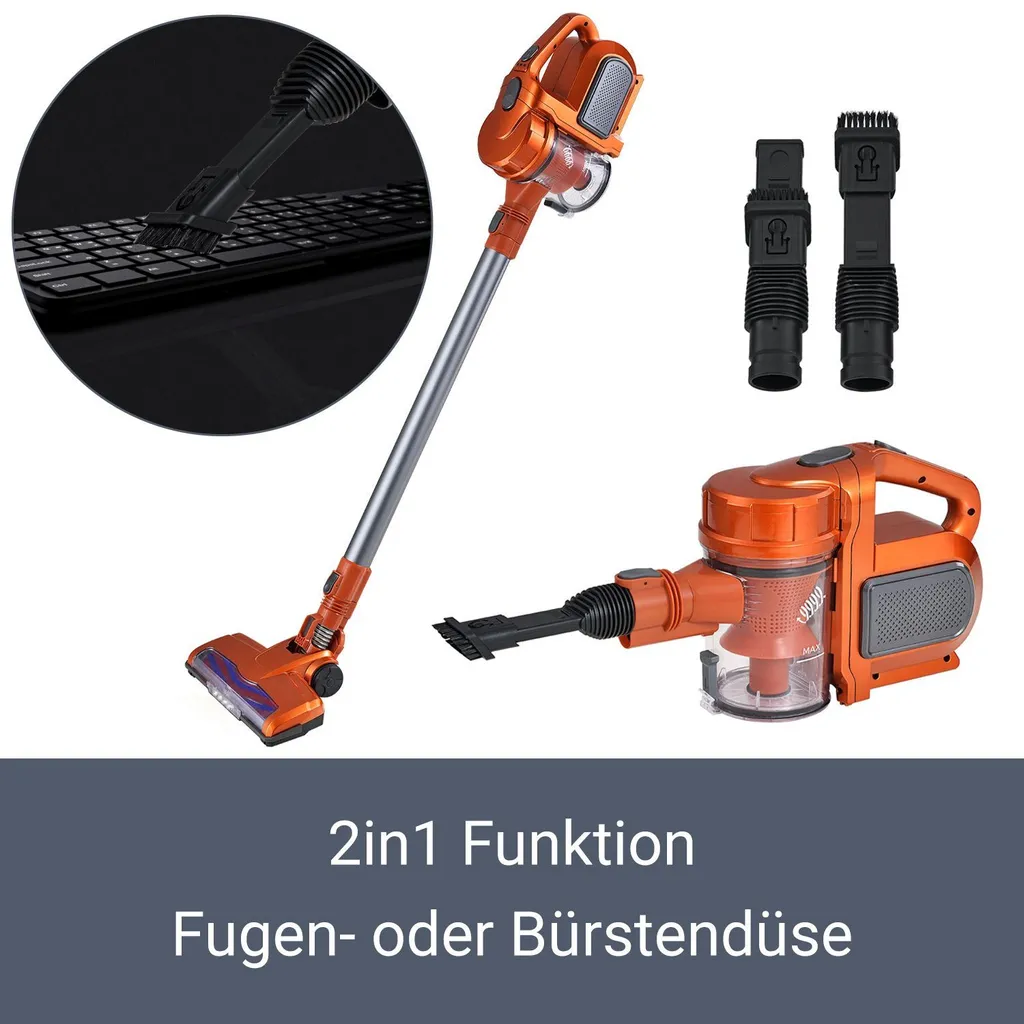 Juskys 2in1 Handstaubsauger & Akku Staubsauger - Beutellos & Kabellos – Bis 55 Min Laufzeit - Lithium-Ionen Akku, Wandhalterung & Ladestation – Gold 4 Juskys 2in1 Handstaubsauger & Akku Staubsauger - Beutellos & Kabellos – Bis 55 Min Laufzeit - Lithium-Ionen Akku, Wandhalterung & Ladestation – Gold – Bild 4