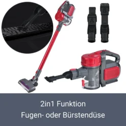 Juskys 2in1 Handstaubsauger & Akku Staubsauger - Beutellos & Kabellos – Bis 55 Min Laufzeit - Lithium-Ionen Akku, Wandhalterung & Ladestation – Rot 23 Juskys 2in1 Handstaubsauger & Akku Staubsauger - Beutellos & Kabellos – Bis 55 Min Laufzeit - Lithium-Ionen Akku, Wandhalterung & Ladestation – Rot -SaugProfi Sparmarkt 752d45ff924867508b4b25e4c29f96e8