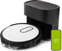 MEDION Saugroboter Mit Absaugstation S40 (2000Pa, Intelligente Navigation, Alexa Roboterstaubsauger Für Hartböden Fliesen Laminat, Teppicherkennung, Tierhaar Optimiert, HEPA14 Filter, Fernbedienung)