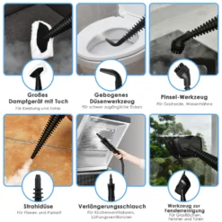 COSTWAY Dampfreiniger Inkl. 9 Zubehör, Handdampfreiniger, Dampfreinigen Handgerät 3 Bar / 250ml / 1050W / 4min Aufheizzeit/für Teppiche, Vorhänge, Autositze, Küche (Blau) -SaugProfi Sparmarkt 8491dcc196f2fee77da7171e57b7368e