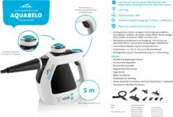 ETA AQUABELO Handdampfreiniger ETA126490000, 1000 W , Betriebsdruck 3 Bar, Dampf In 2-3 Minuten, Wassertankvolumen 220 Ml, Kabellänge 5 M -SaugProfi Sparmarkt 99174c175e40e334d9d055dbc77572f1