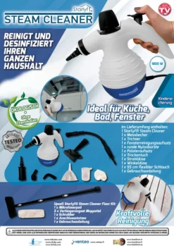 Starlyf® Steam Cleaner, Tragbarer Dampfreiniger, Dampfente, 0,35 L, 1050 W, 2,8 Bar, Weiß -SaugProfi Sparmarkt 9c573ce34e0358a68e3ea3b9ab4aa02b