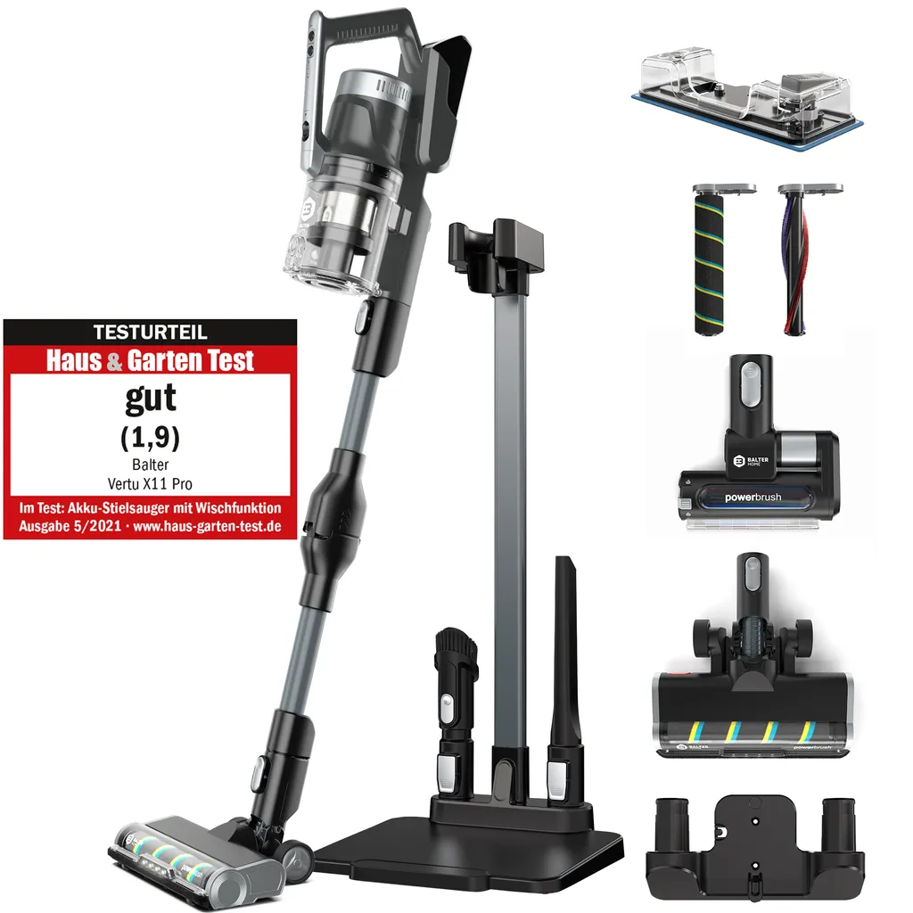 BALTER VERTU X11 PRO Kabelloser Akku Staubsauger Mit Wischfunktion, ALL-IN-ONE Akku- & Handstaubsauger, 350W Hohe Saugleistung, Bis Zu 50 Minuten Laufzeit, Beutellos, FLEX-Gelenk, LED-Düse, Tierhaar Geeignet 1 BALTER VERTU X11 PRO Kabelloser Akku Staubsauger Mit Wischfunktion, ALL-IN-ONE Akku- & Handstaubsauger, 350W Hohe Saugleistung, Bis Zu 50 Minuten Laufzeit, Beutellos, FLEX-Gelenk, LED-Düse, Tierhaar Geeignet