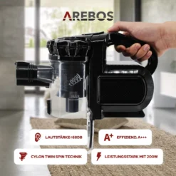 AREBOS Akku Staubsauger, 2-in-1 Hand- Und Bodenstaubsauger, 2 Leistungsstarke Saugmodi, Beutellos, Kabellos Bis Zu 55 Minuten, Mit Wandladestation, Schwarz -SaugProfi Sparmarkt b24106d517a8c97cd690b953e0d09a2e