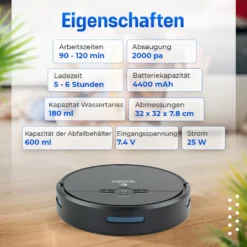 Anodex - Staubsauger Roboter - Mit Wischfunktion - Mit Ladestation - Staubsauger Roboter - 3 In 1 - Mattschwarz -SaugProfi Sparmarkt b74ec740649f2a7a421611d1c425f7fa