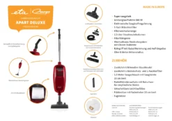 Omega APART DELUXE, Stielstaubsauger ETA243490040, 800 Watt, Mit Beutel, Turbo- Und Parkettbürste, Umschaltbare Bodendüse, Polster- Und Fugendüse -SaugProfi Sparmarkt ee0700eda538f4f1ba8743bdabedd842