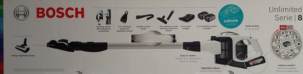 Bosch BBS812AM Unlimited Serie 8 Kabelloser Akku-Handstaubsauger, 18V, Weiß 2 Bosch BBS812AM Unlimited Serie 8 Kabelloser Akku-Handstaubsauger, 18V, Weiß – Bild 2
